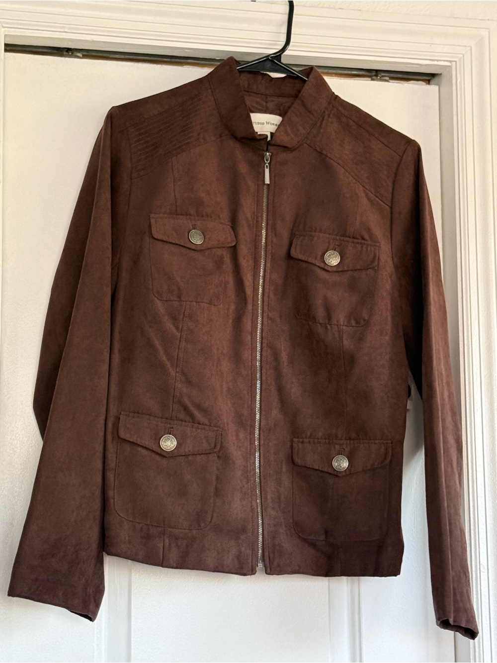 Studio Works Chocolate Brown Faux Suede Zip-Front Jacket